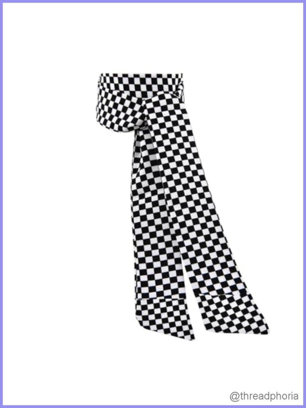 Black and White Checkered Polyester Long Thin Scarf for Women Headscarf Neck